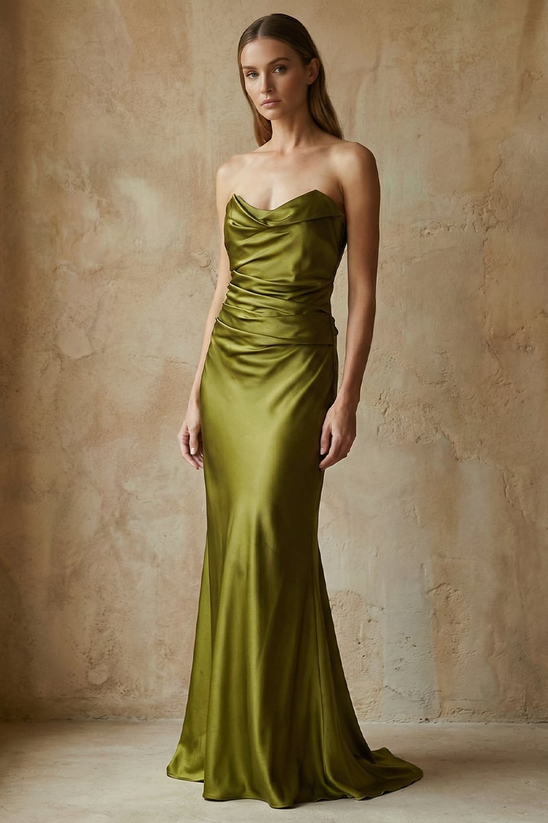 Layalina Strapless Satin Gown | JewelClues #color_moss green