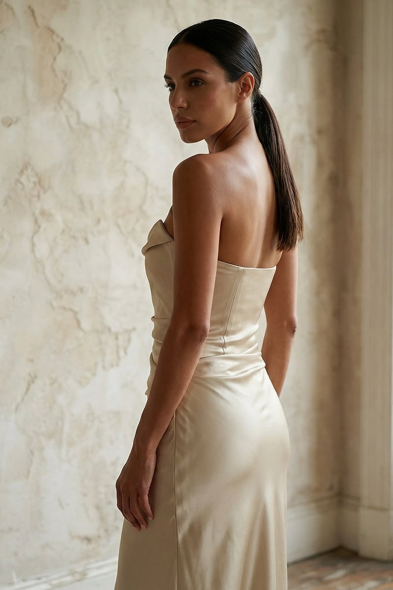 Layalina Strapless Satin Gown | JewelClues #color_champagne