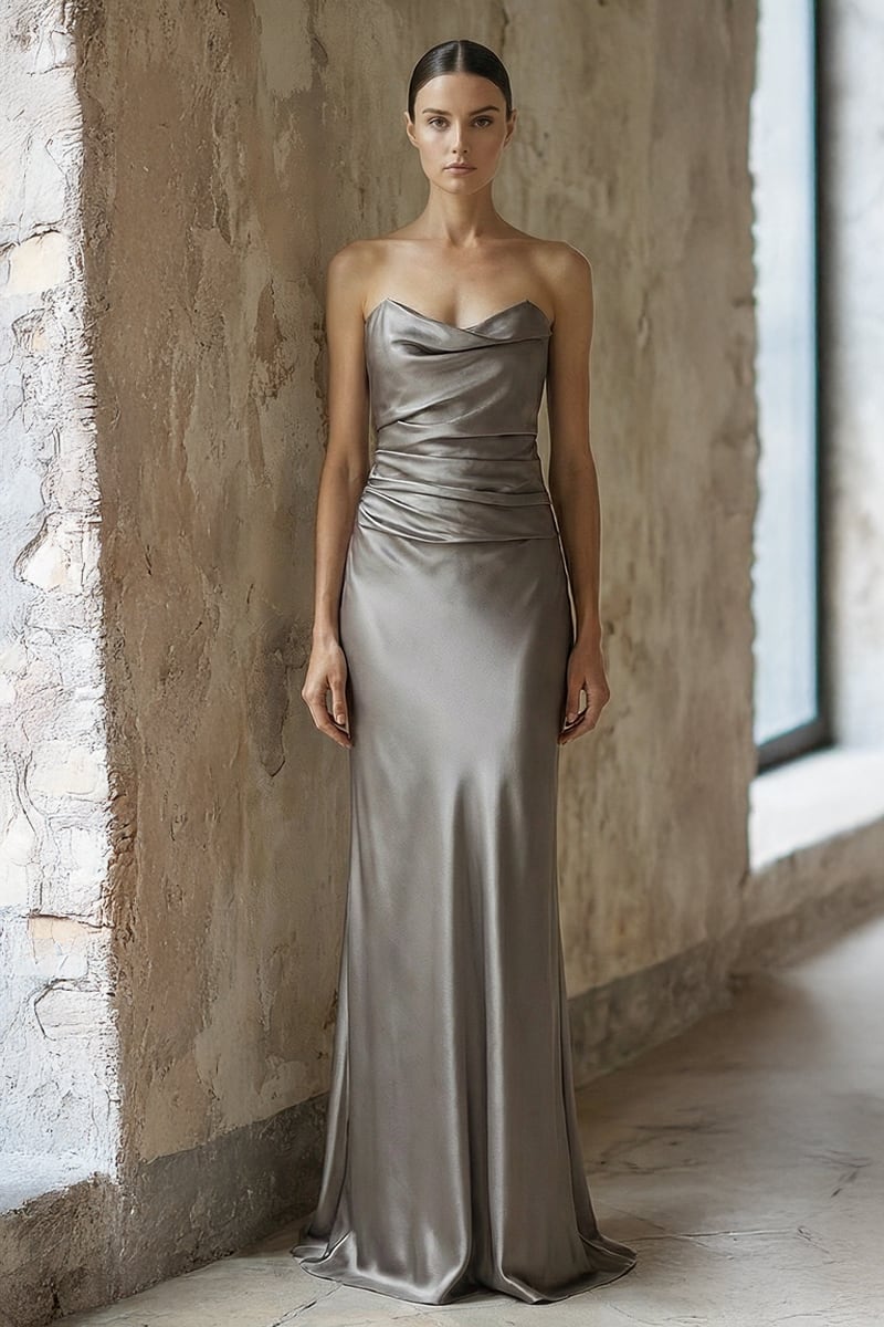 Layalina Strapless Satin Gown | JewelClues #color_gray