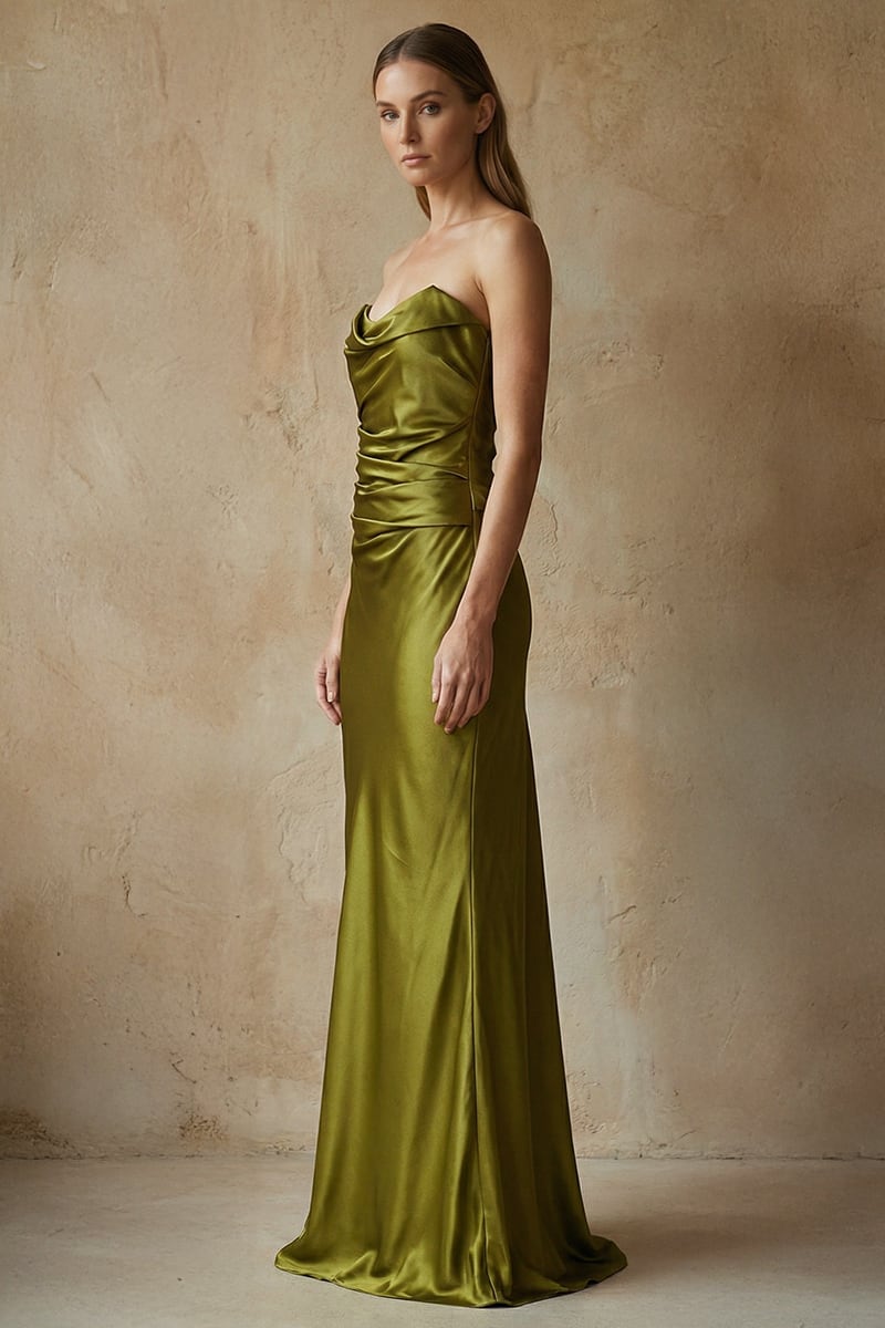 Layalina Strapless Satin Gown | JewelClues #color_moss green
