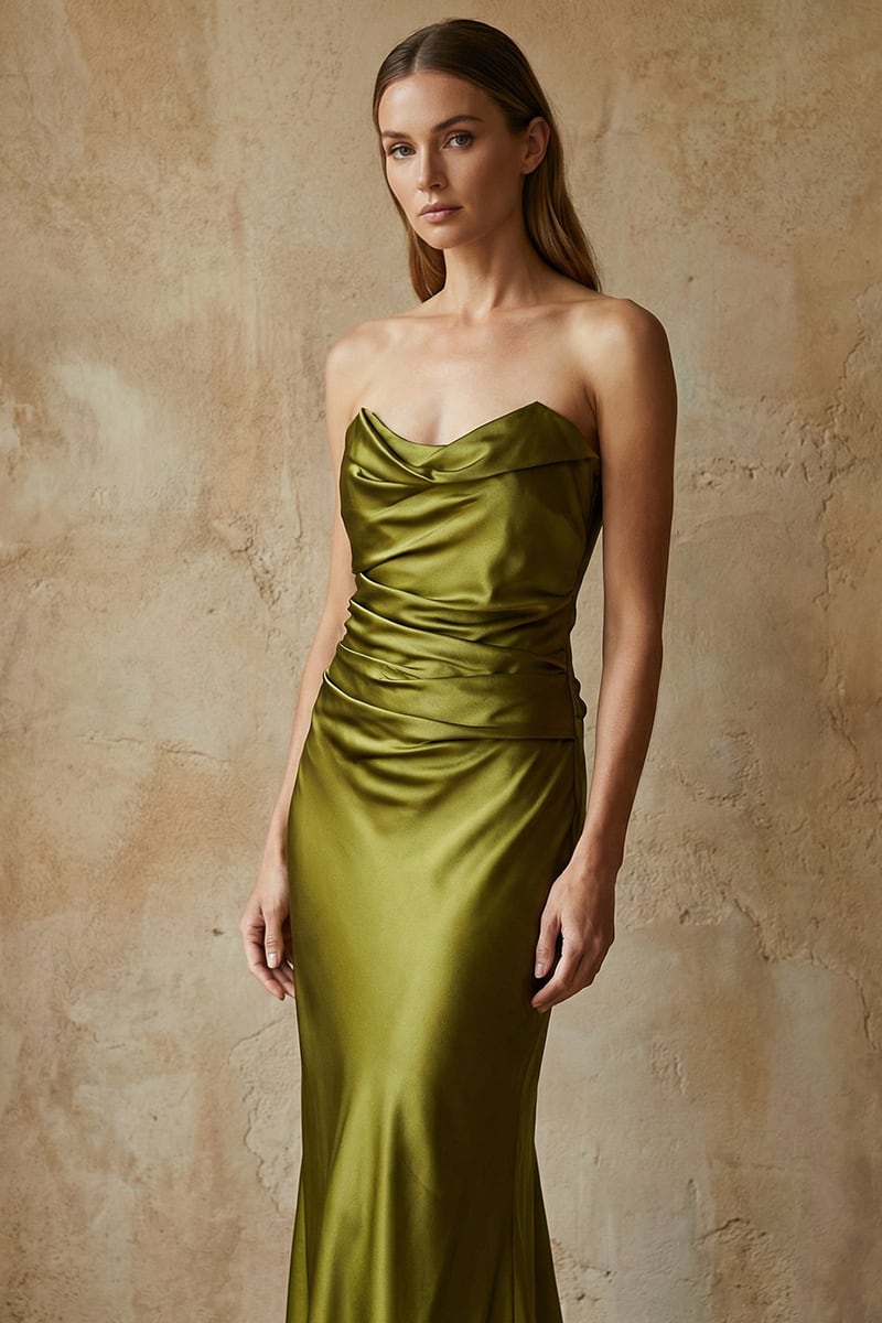 Layalina Strapless Satin Gown | JewelClues #color_moss green