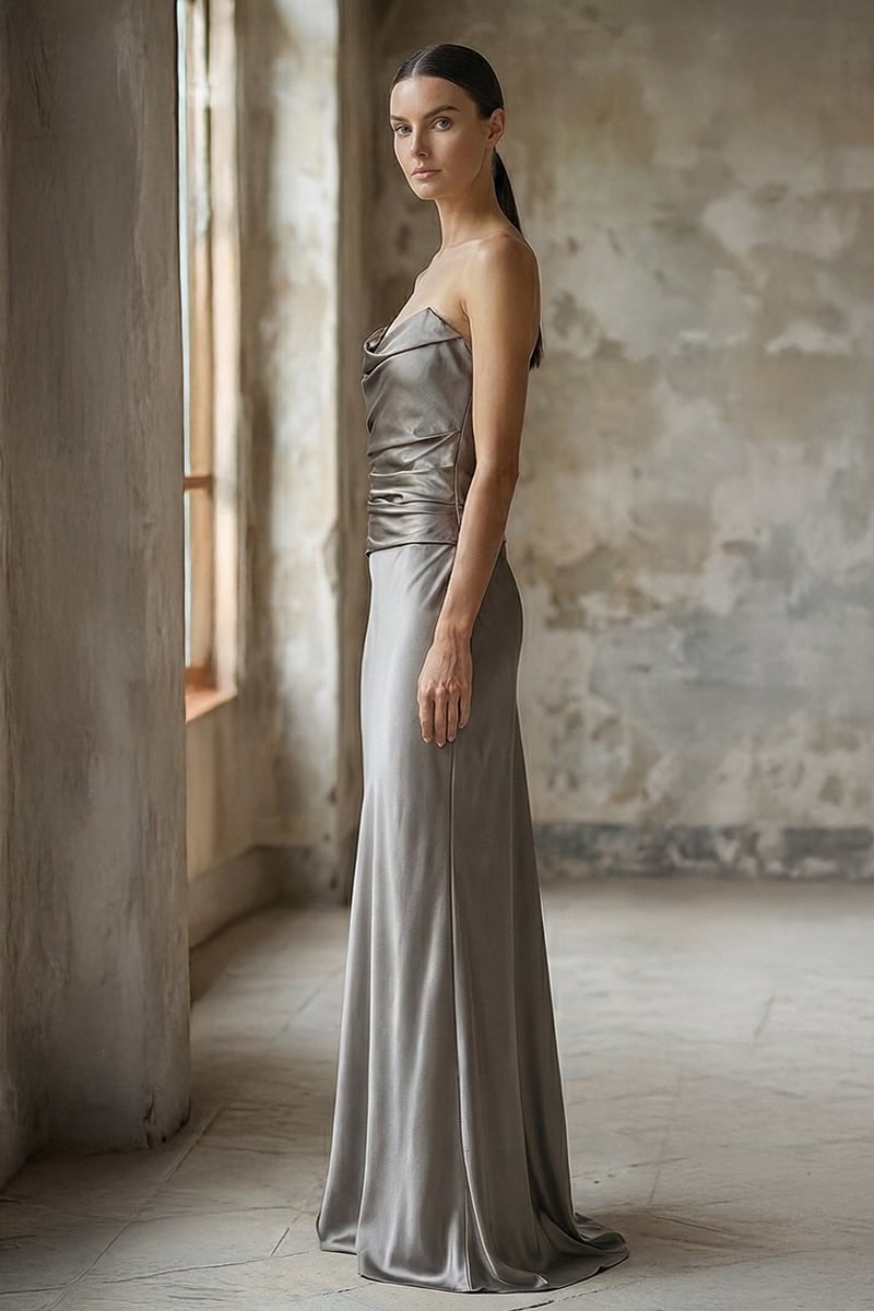 Layalina Strapless Satin Gown | JewelClues #color_gray