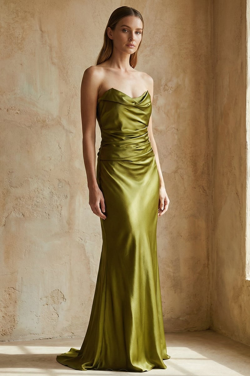 Layalina Strapless Satin Gown | JewelClues #color_moss green