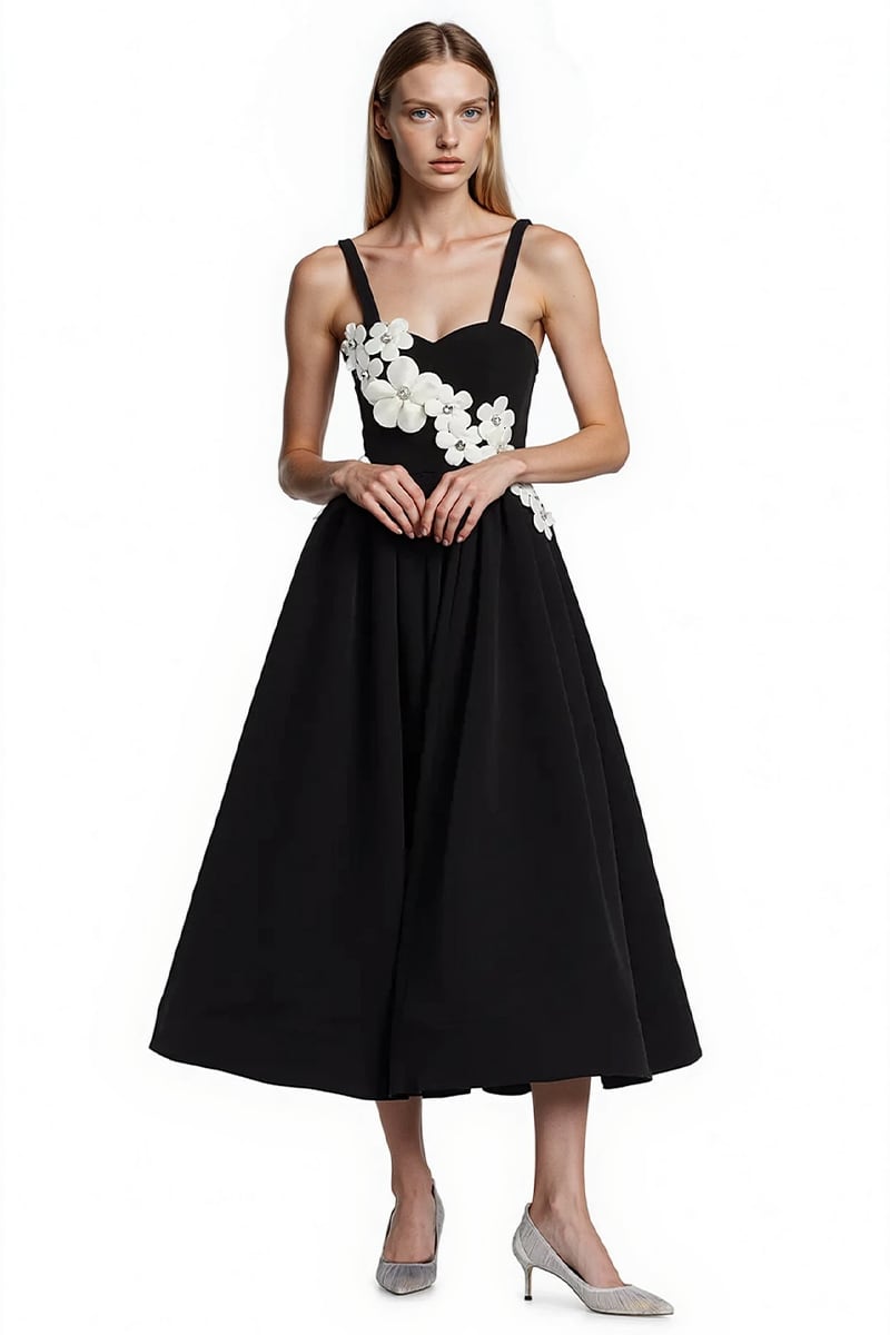 Liora Floral Appliqué Midi Dress | Jewelclues