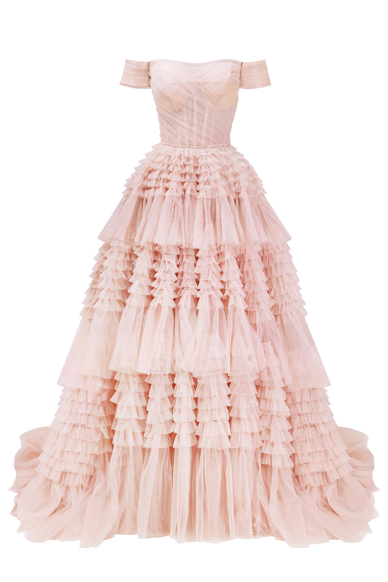 Love You So Off-The-Shoulder Frill-Layered Maxi Dress | Jewelclues | #color_blush