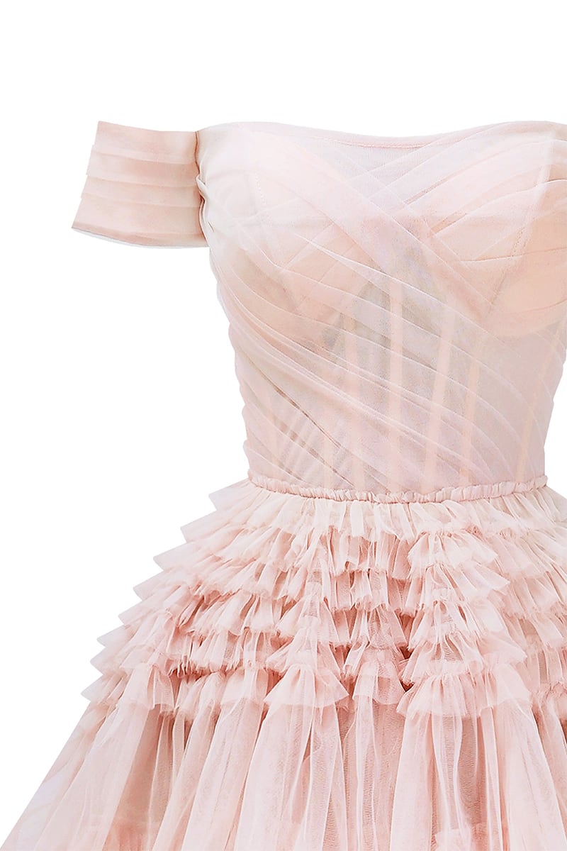 Love You So Off-The-Shoulder Frill-Layered Maxi Dress | Jewelclues | #color_blush