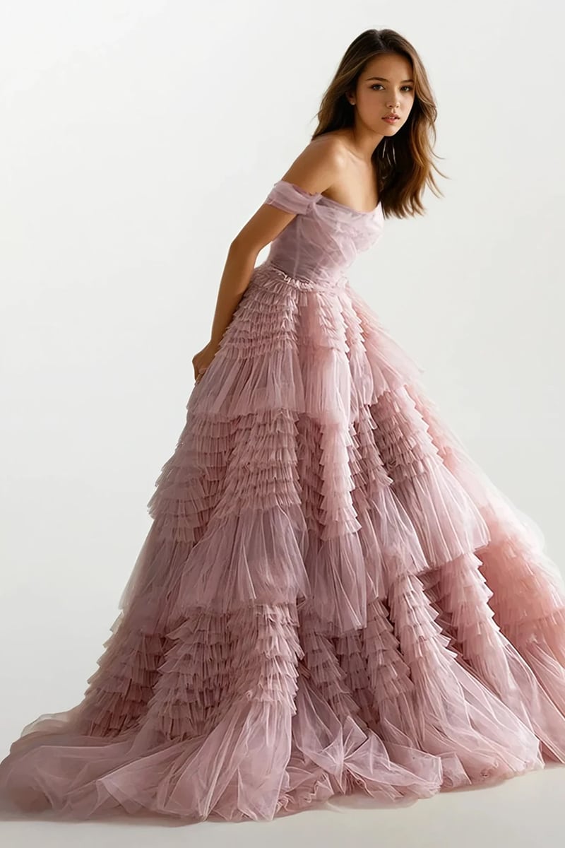 Love You So Off-The-Shoulder Frill-Layered Maxi Dress | Jewelclues | #color_blush