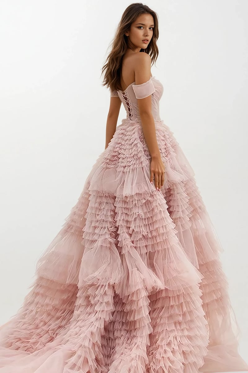 Love You So Off-The-Shoulder Frill-Layered Maxi Dress | Jewelclues | #color_blush