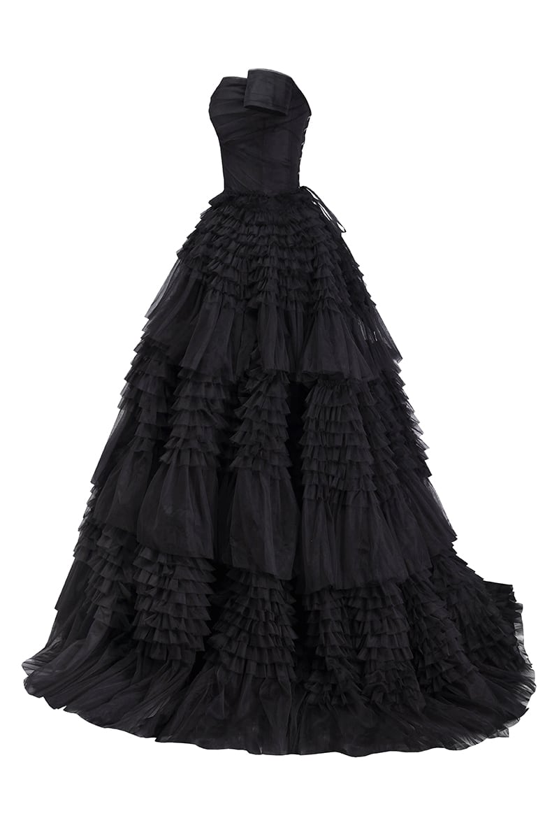 Love You So Off-The-Shoulder Frill-Layered Maxi Dress | Jewelclues | #color_black