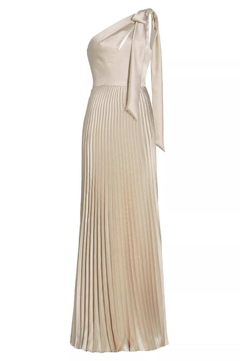 Lovely Evenings One-Shoulder Pleated Maxi Dress | Jewelclues #color_champagne