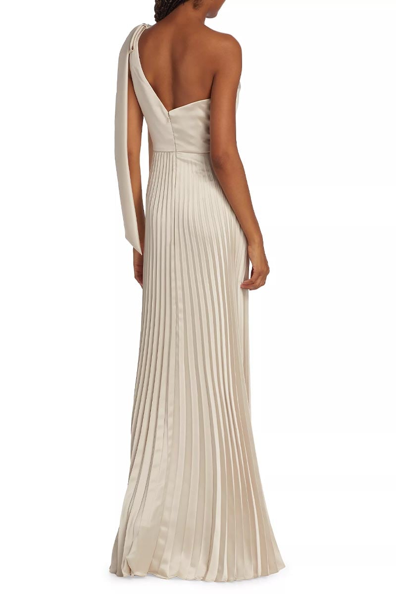 Lovely Evenings One-Shoulder Pleated Maxi Dress | Jewelclues #color_champagne
