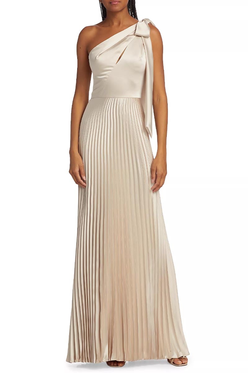 Lovely Evenings One-Shoulder Pleated Maxi Dress | Jewelclues #color_champagne