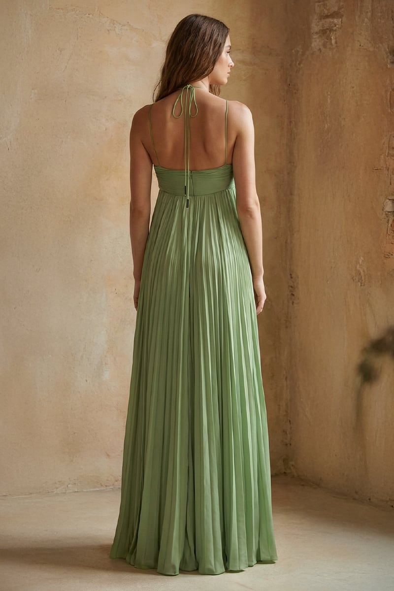 Lucie Pleated Halter Maxi Gown | JewelClues