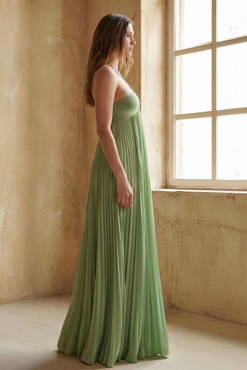 Lucie Pleated Halter Maxi Gown | JewelClues