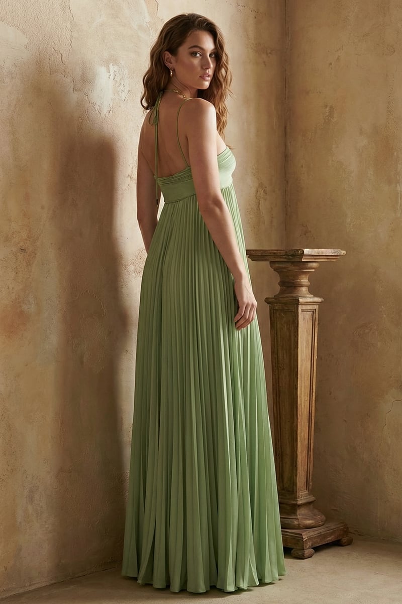 Lucie Pleated Halter Maxi Gown | JewelClues