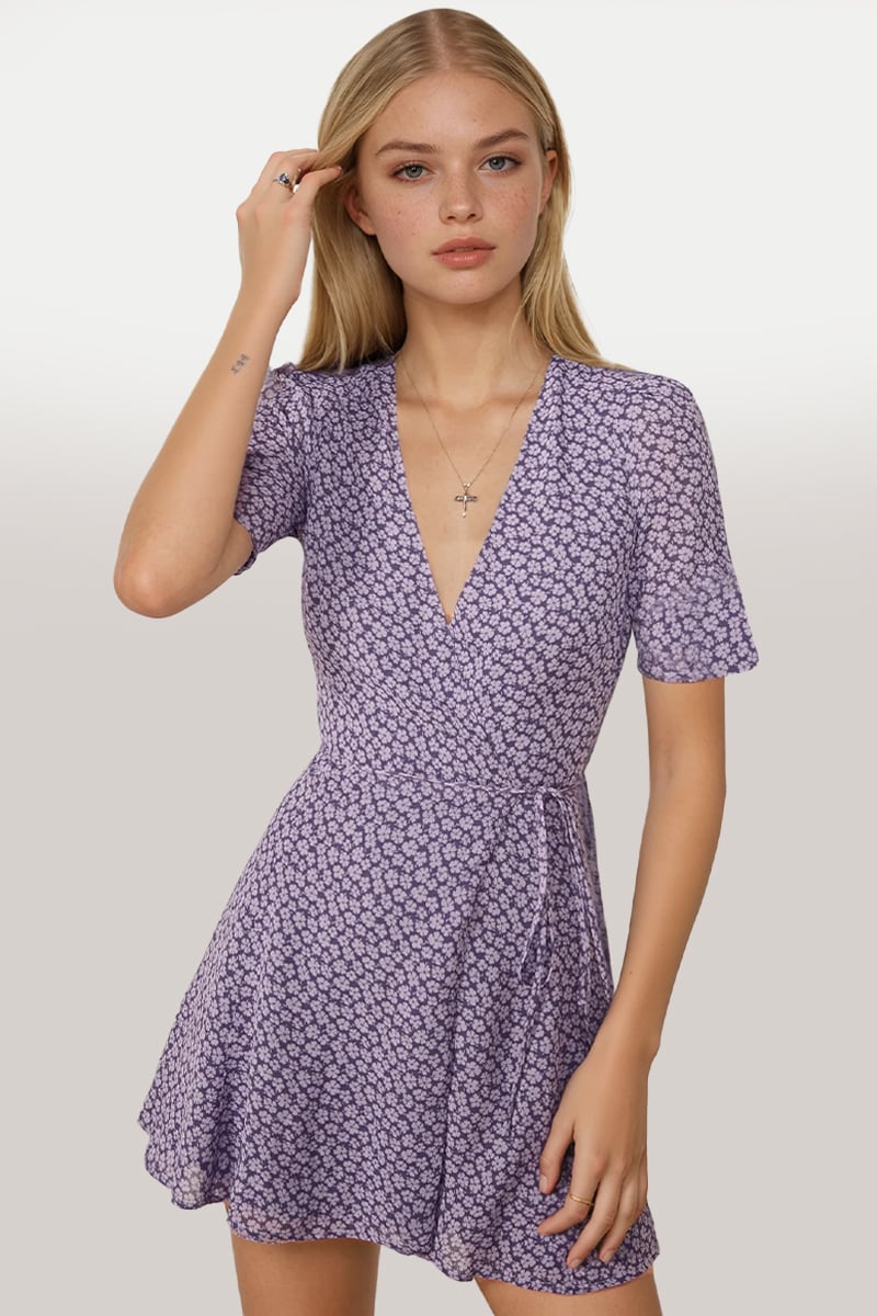 Lucy Daisy Flower Print Wrap Mini Dress | Jewelclues