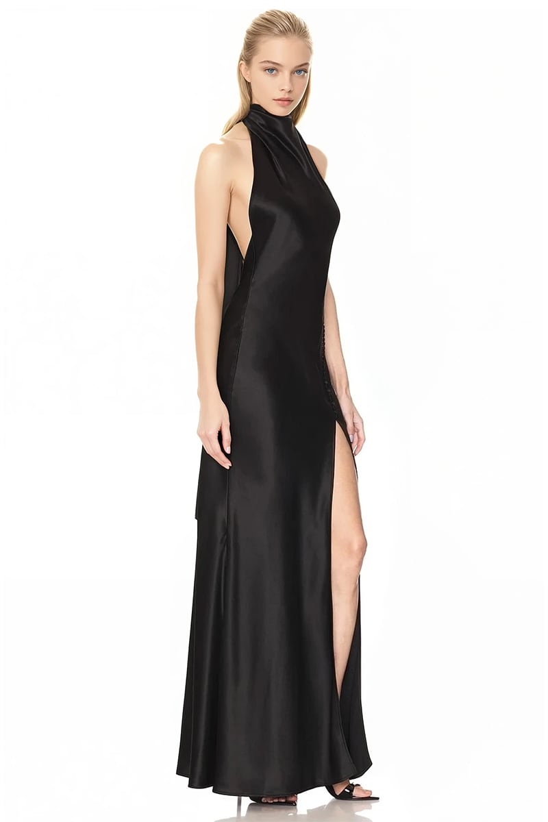 Luna Satin Halterneck Gown | Jewelclues