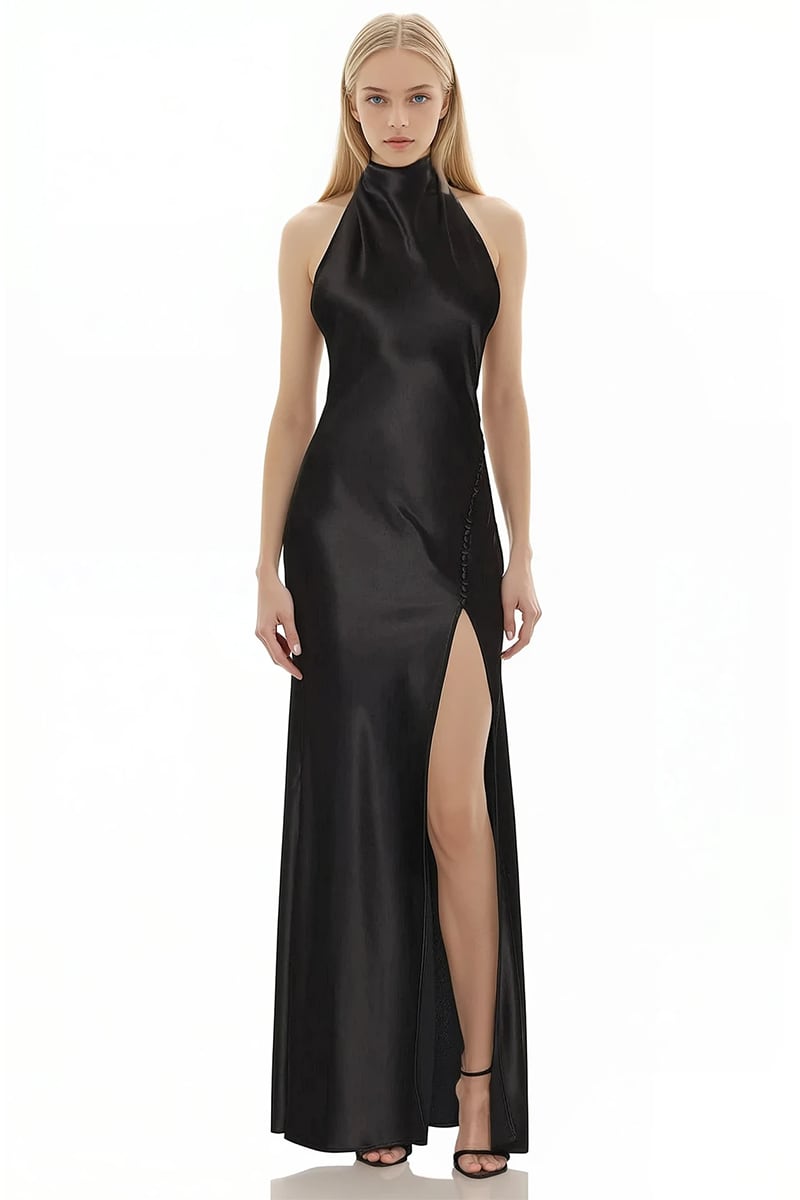Luna Satin Halterneck Gown | Jewelclues