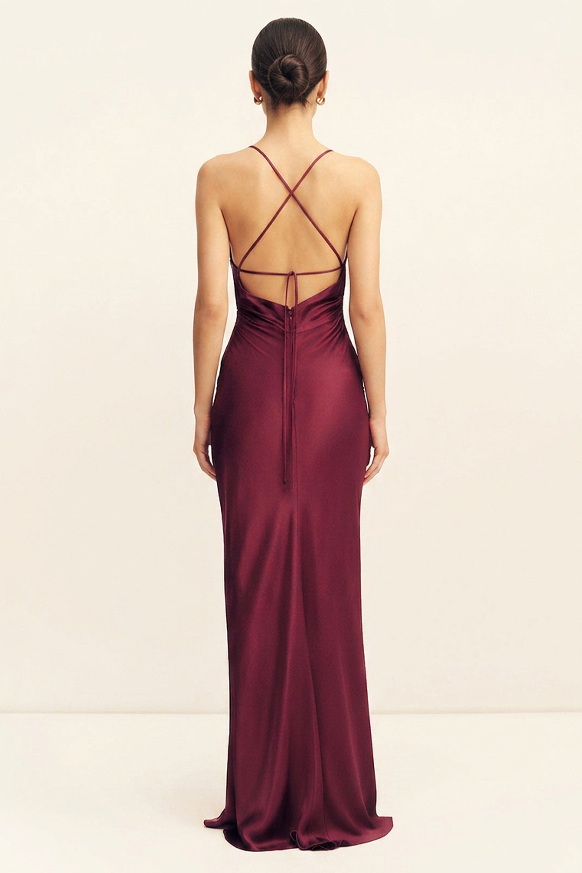 Lusilla Lace-Up Satin Maxi Dress | JewelClues