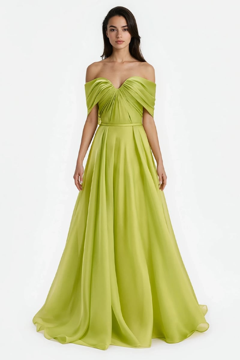 lyla off the shoulder dress Lyla Off-The-Shoulder Organza Gown | Made-To-Order | JewelClues Chartreuse / Custom