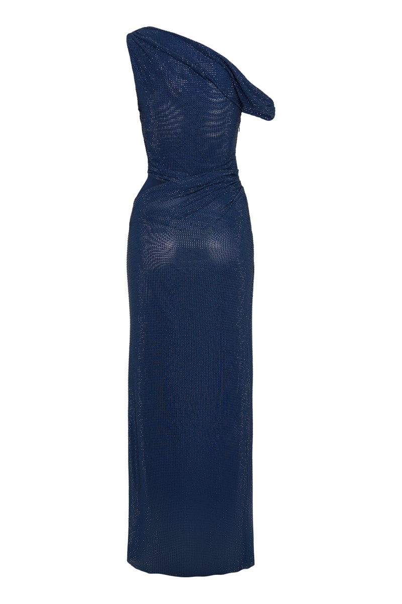 Lyra One-Shoulder Rhinestone Gown | Jewelclues #color_navy blue