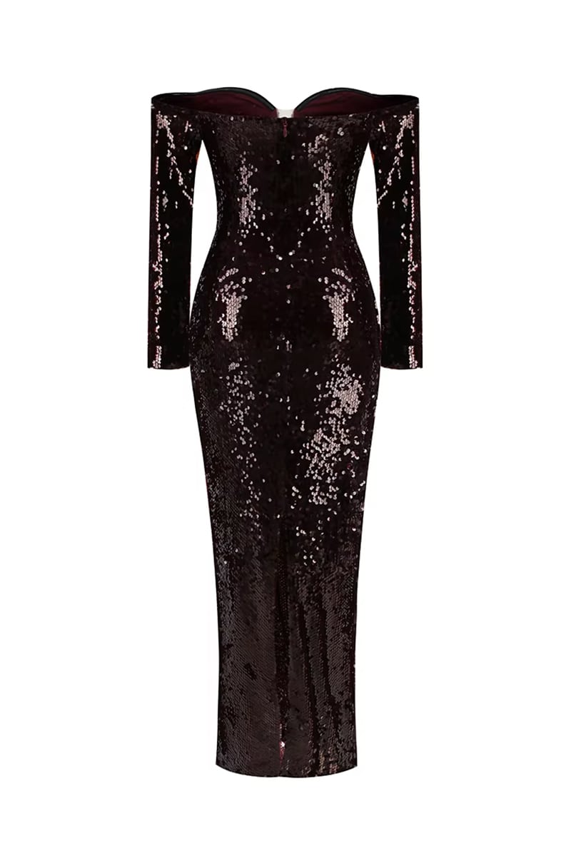 Marceline Off-Shoulder Sequin Gown | Jewelclues