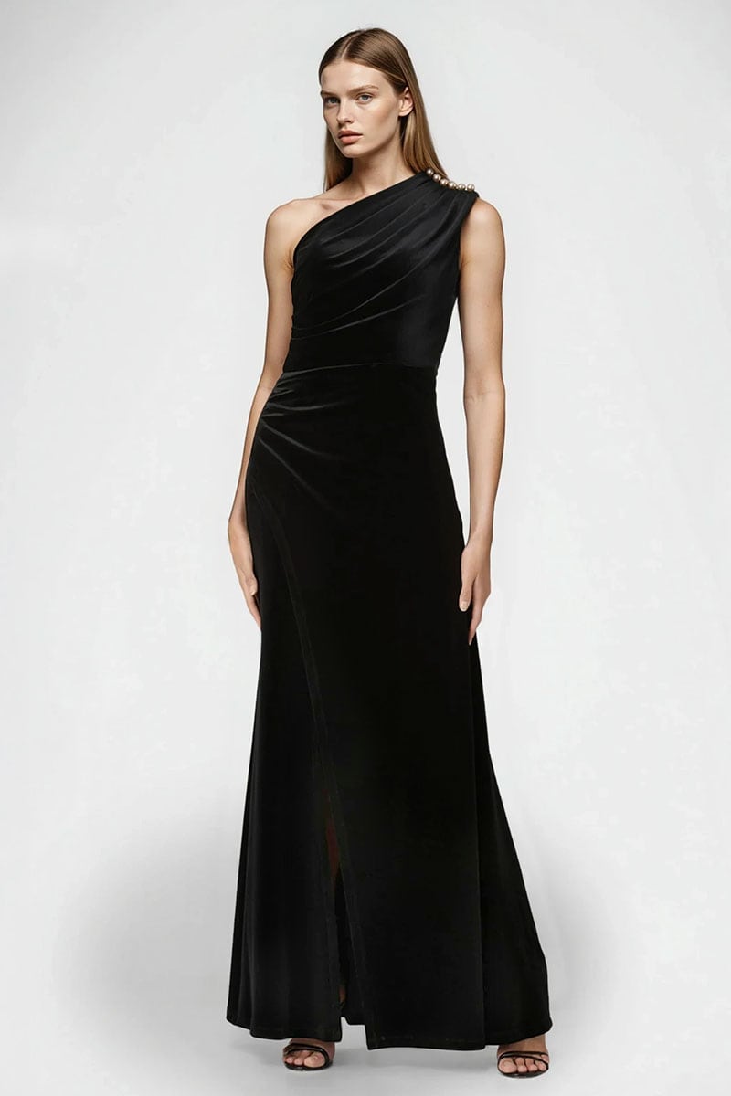 Marcella One-Shoulder Velvet Gown | Jewelclues