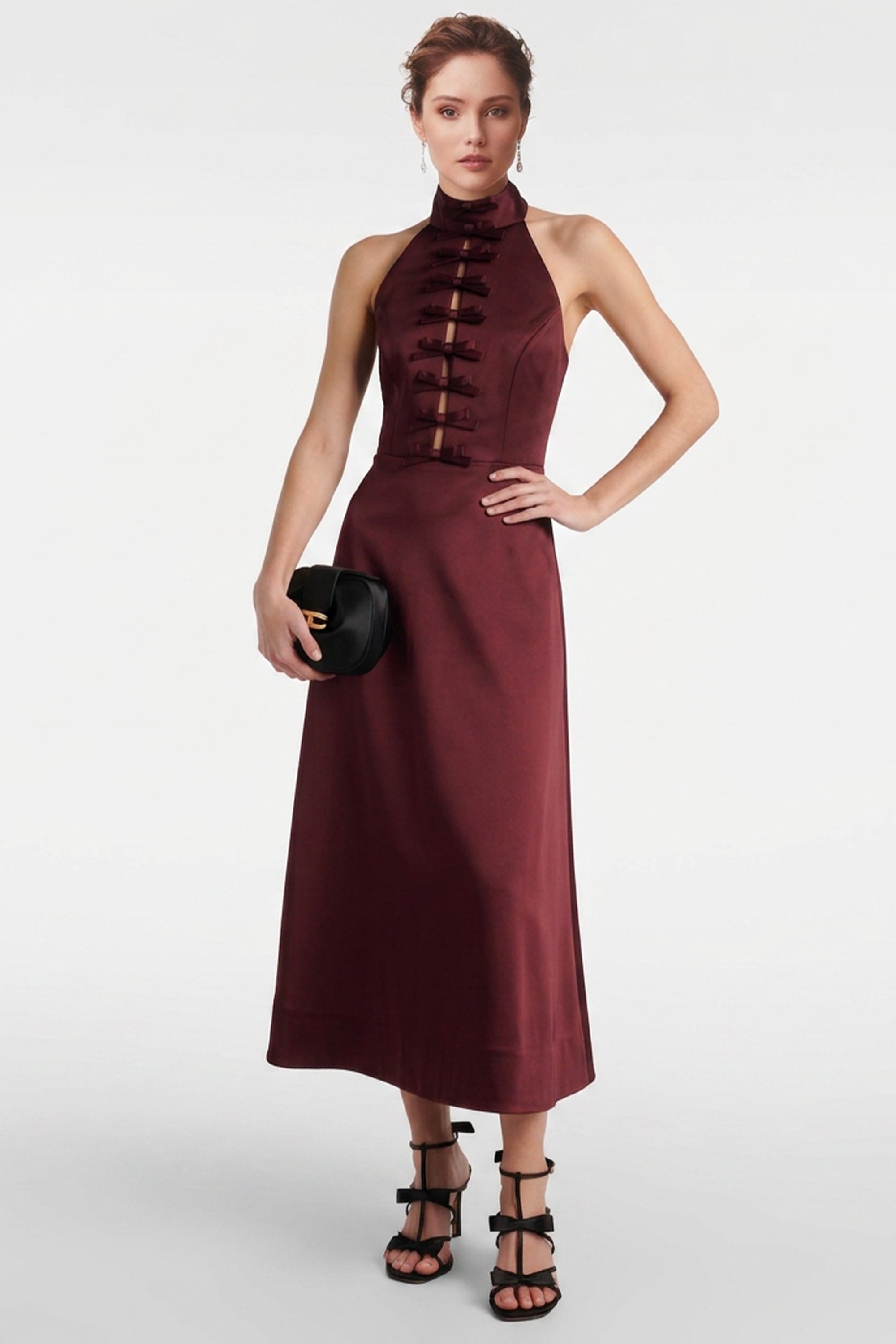 Maribel Bow Satin Midi Dress | JewelClues