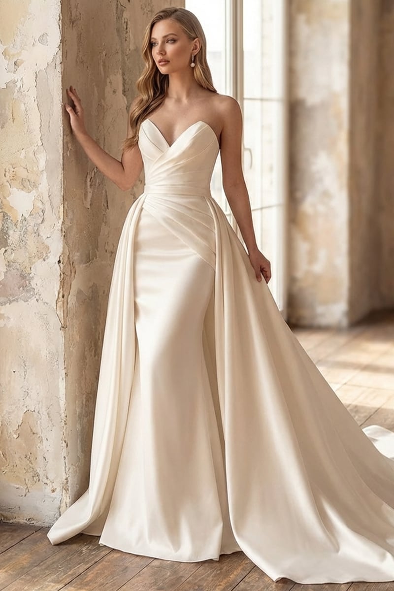 Marlene Strapless Satin Wedding Dress | Jewelclues | #color_ivory