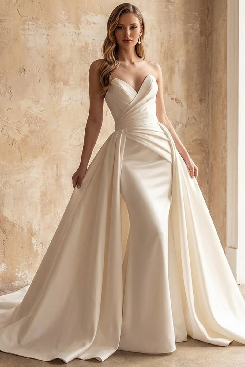 Marlene Strapless Satin Wedding Dress | Jewelclues | #color_ivory