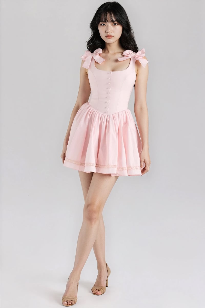Mia Pink Tie-Strap Mini Dress | Jewelclues