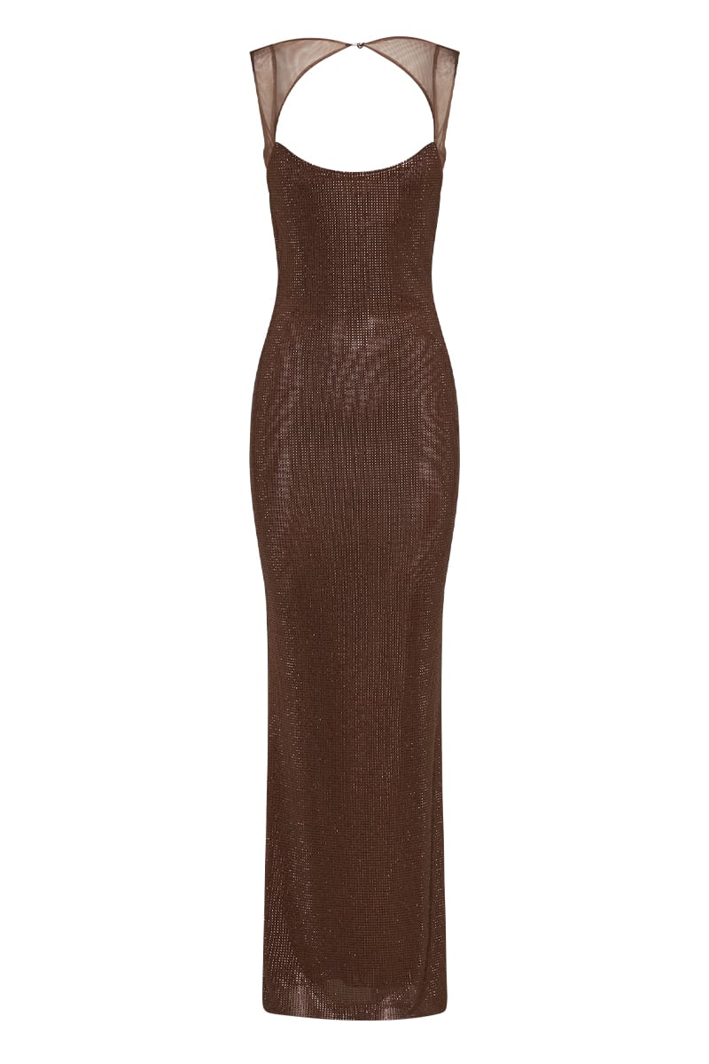 Midnight Allure Backless Maxi Dress | Jewelclues #color_brown