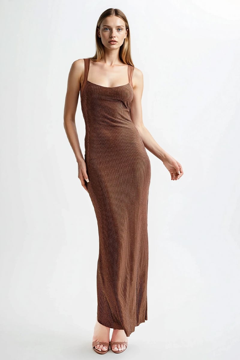 Midnight Allure Backless Maxi Dress | Jewelclues #color_brown