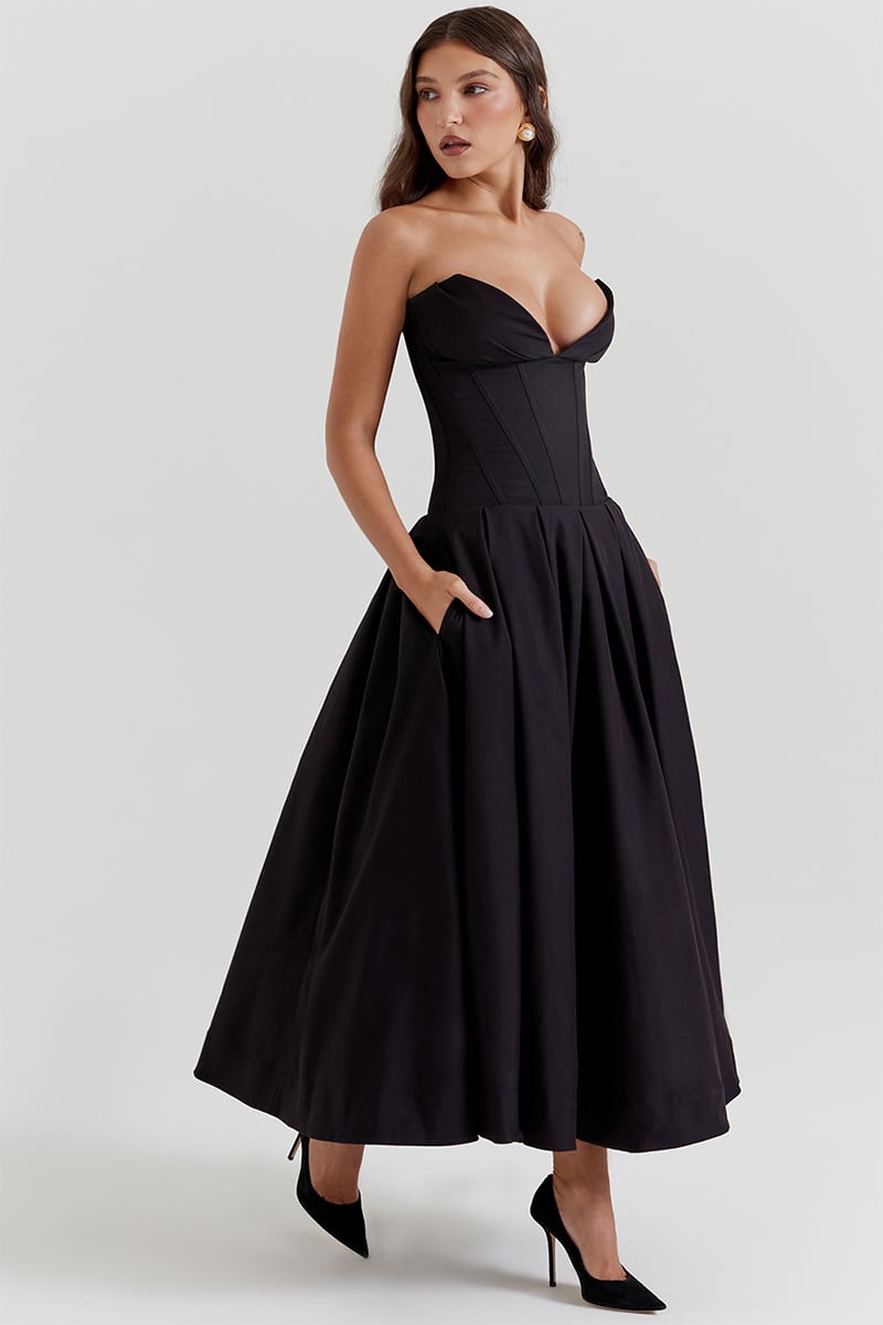 Milly Black Strapless Midi Dress - Jewelclues
