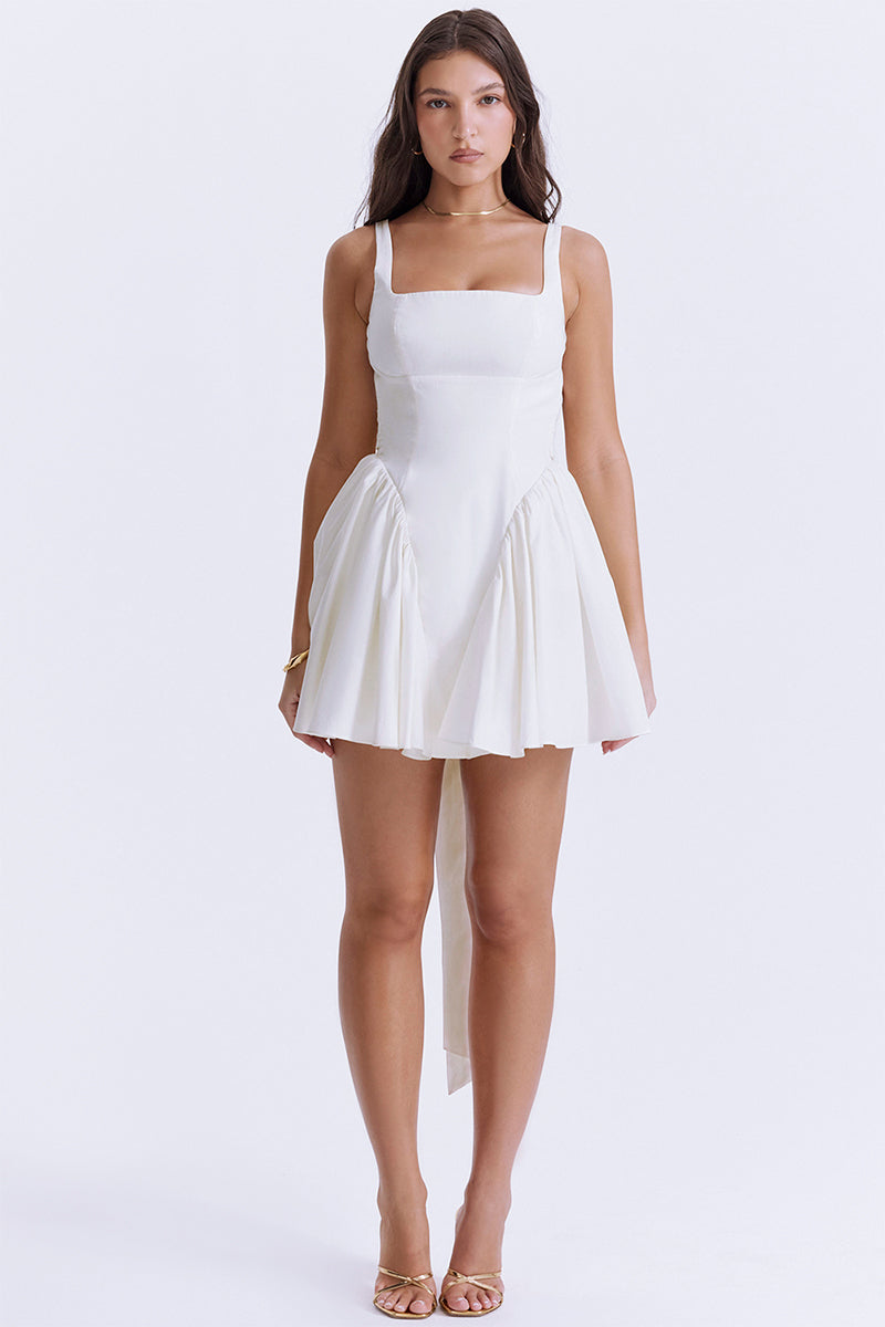 Monterey Cypress White Bow Mini Dress | Jewelclues | #color_white
