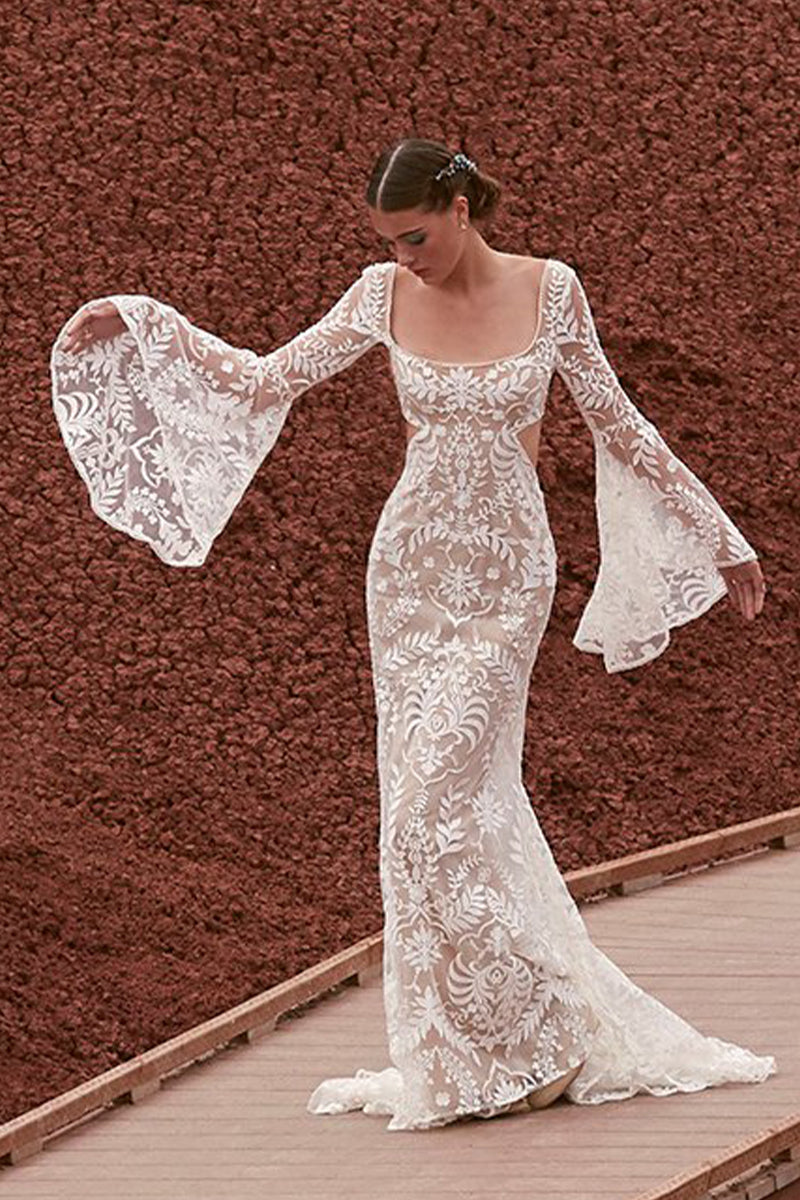 Natalie Illusion Tulle Wedding Dress | Jewelclues #color_nude