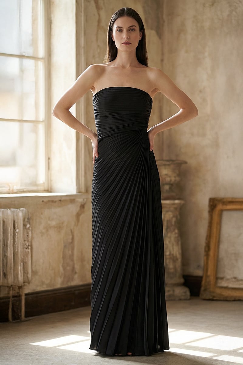 Noemi Strapless Satin Maxi Dress | JewelClues #color_black