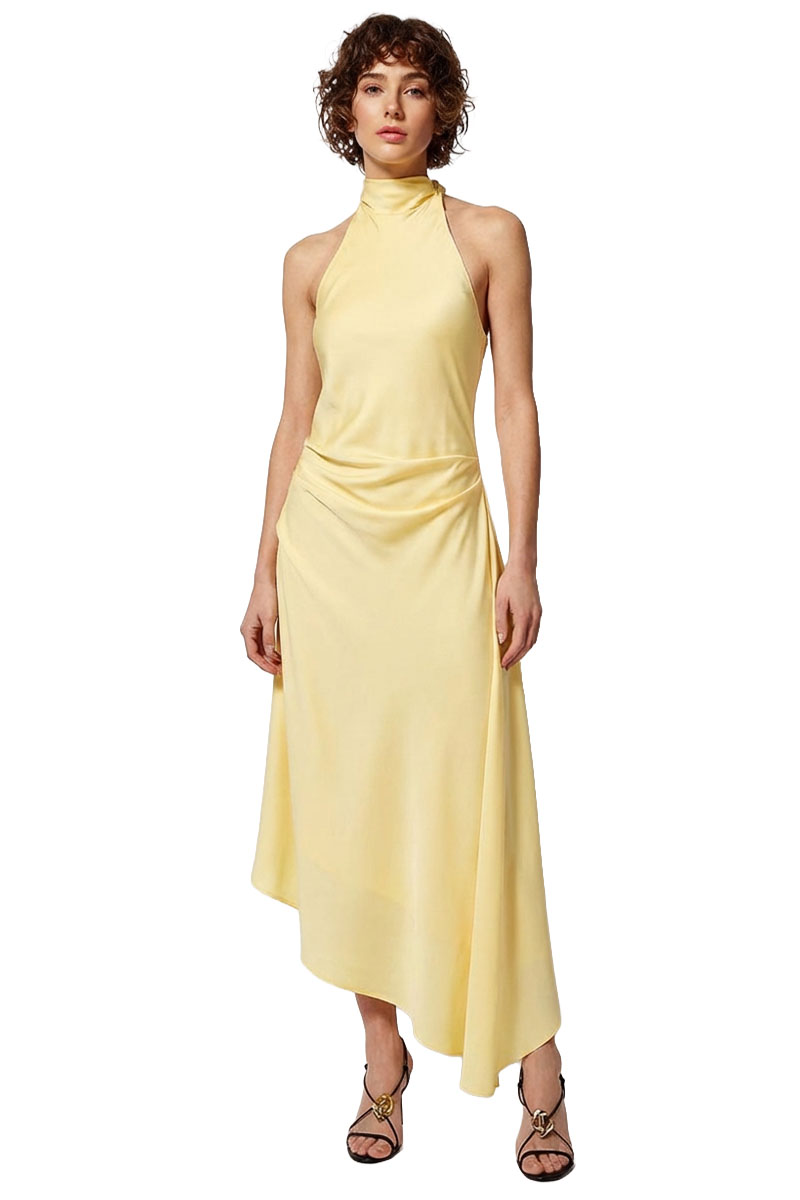 knee length dresses for ladies Nyra Asymmetric Satin Midi Dress | Made-To-Order