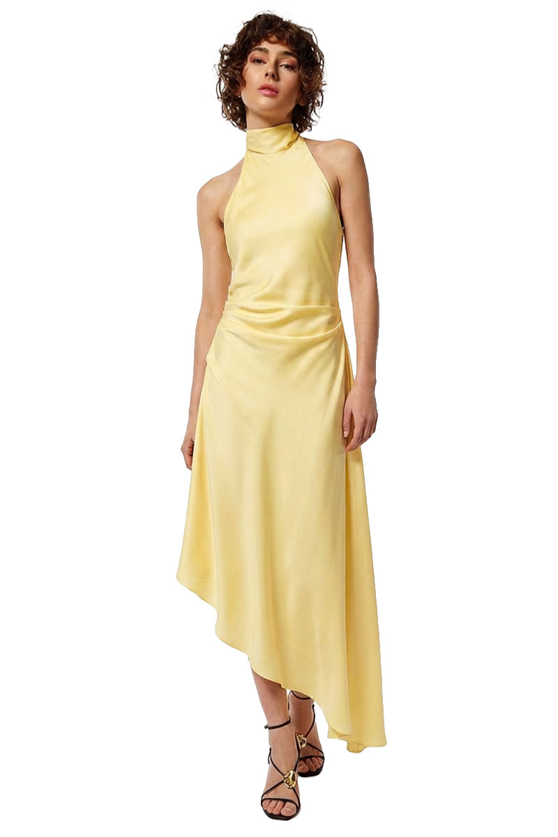 Nyra Asymmetric Satin Midi Dress | JewelClues