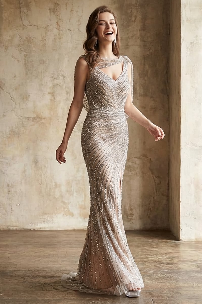 Odessa Beaded Maxi Dress | Jewelclues #color_champagne