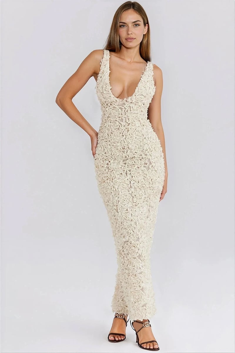 Odette 3D Floral Maxi Dress | Jewelclues