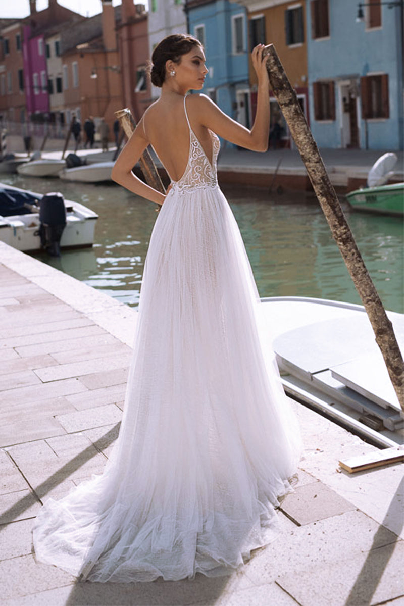 Oia Romance Tulle A-Line Wedding Dress | Jewelclues | #color_white