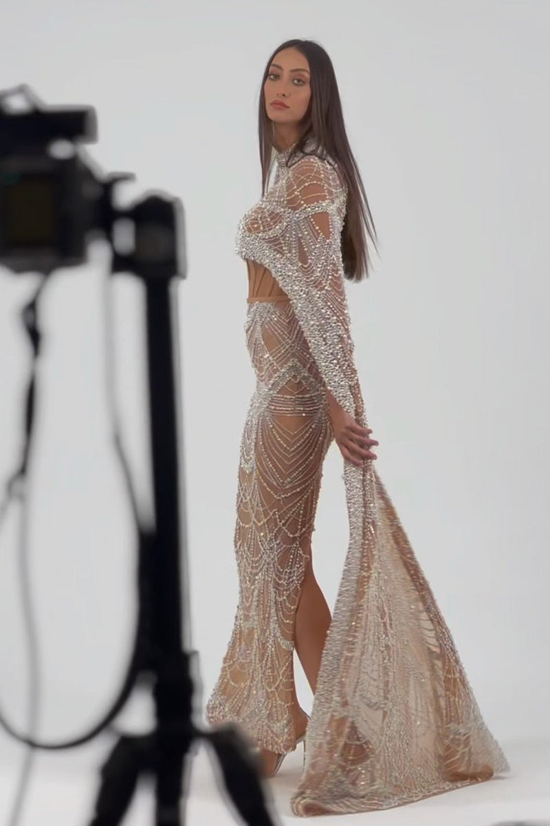 Olivia Pearl Embellished Maxi Dress | Jewelclues | #style_partially lined