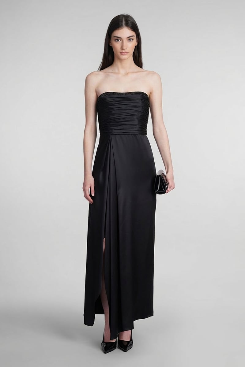 Opal Studded Strapless Satin Gown | JewelClues