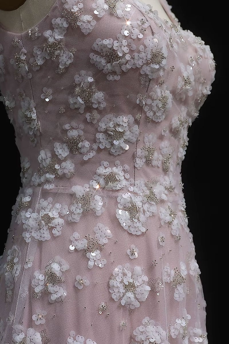 Ophelia Sequin-Embroidered Tulle Maxi Dress | Blush Pink Gown | Jewelclues