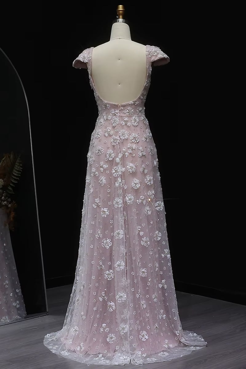 Ophelia Sequin-Embroidered Tulle Maxi Dress | Blush Pink Gown | Jewelclues