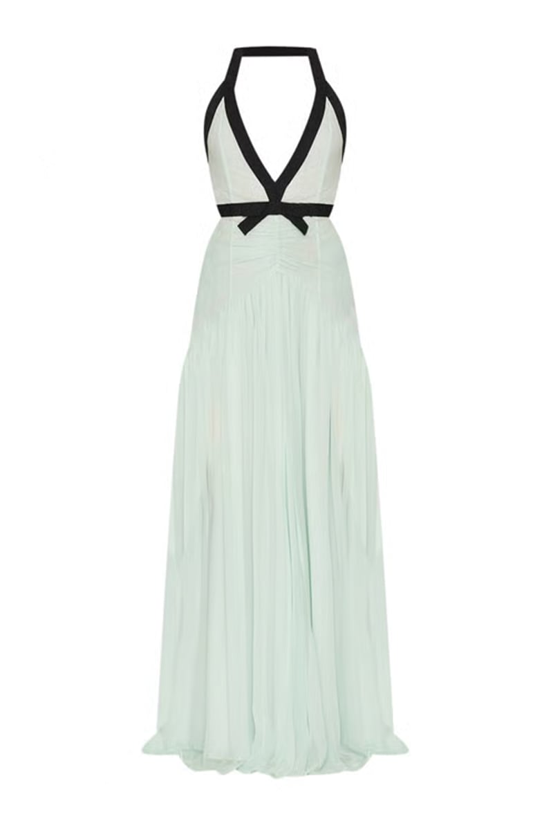 Penelope Halter Open-Back Evening Gown in Mint | Jewelclues