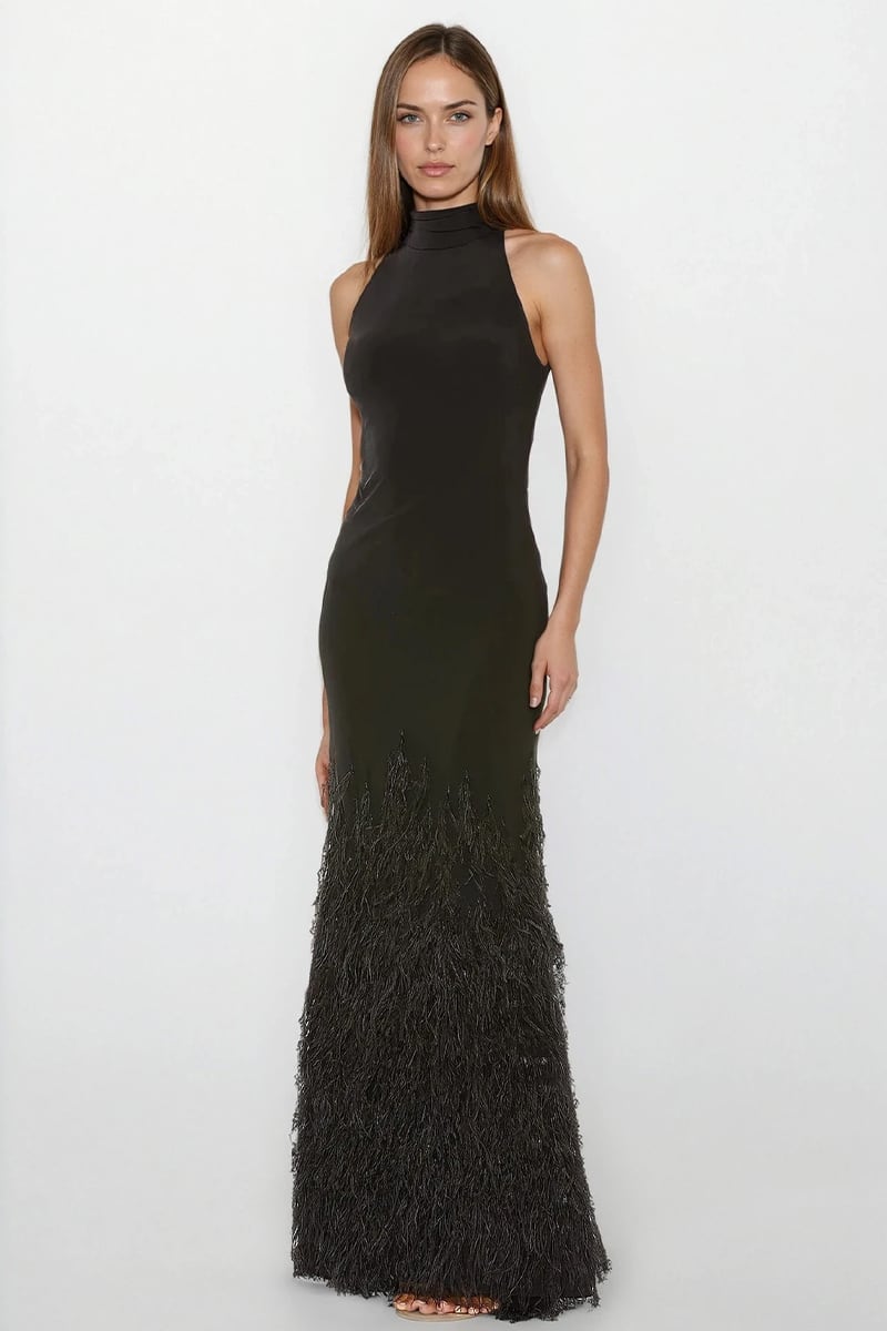 Phoenix Feathered Halter Gown | Made-To-Order