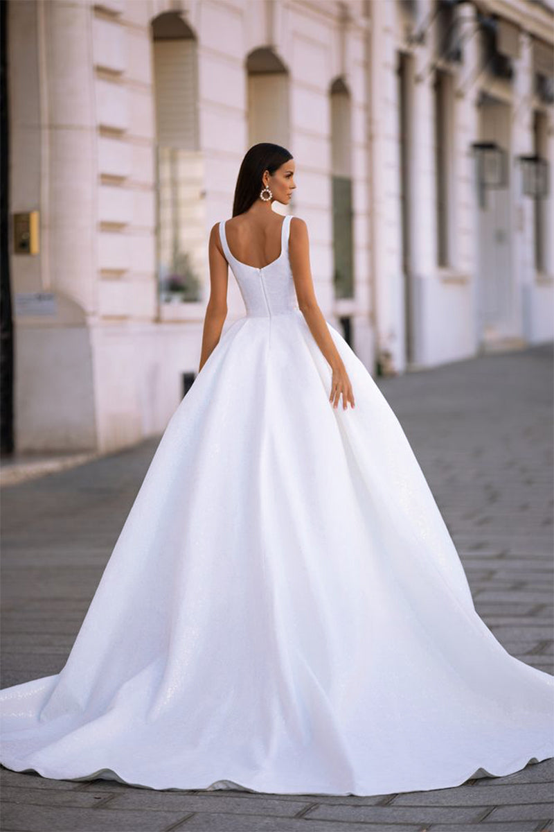 Preston Sleeveless Sparkly Wedding Dress | Jewelclues | #color_white