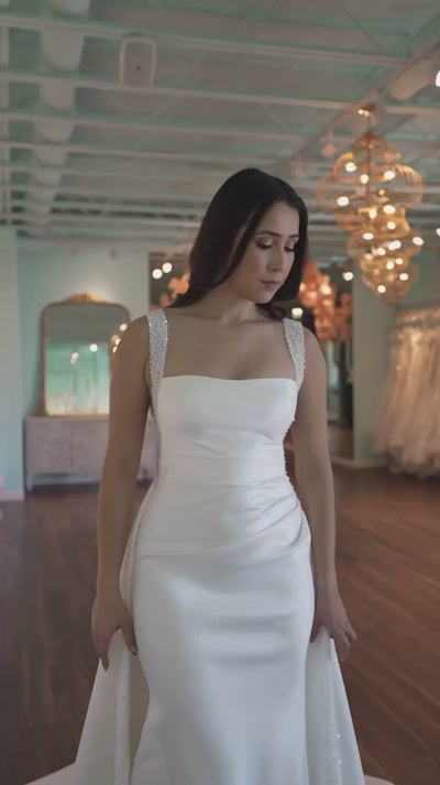 Viviana Pearl Beaded Wedding Dress | Jewelclues #color_white